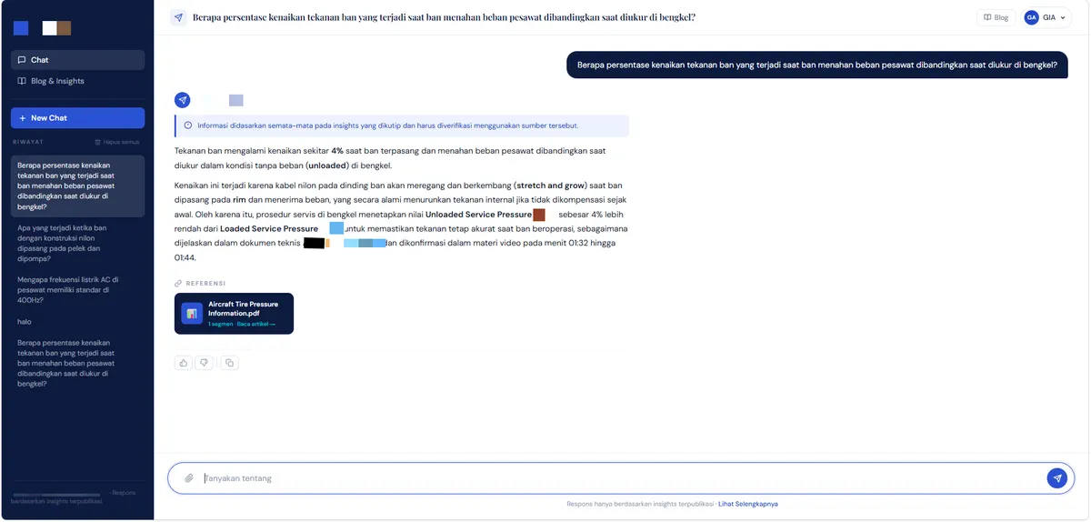 Team-built chat interface showing an answer with a linked source document.